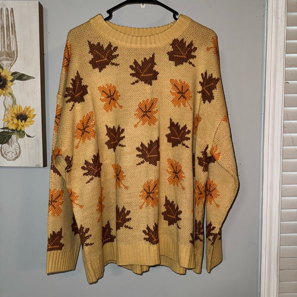 SHEIN Leaf Pattern Sweater in Yellow and Brown